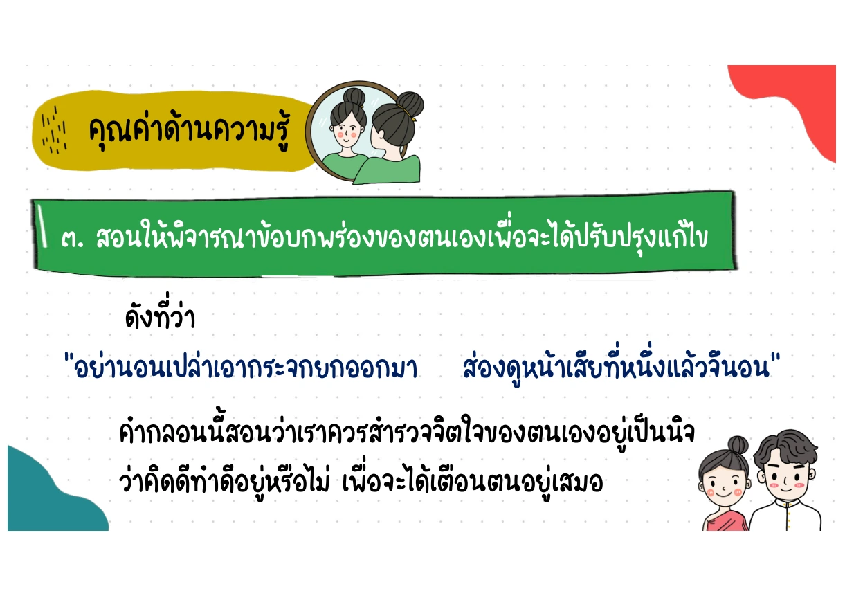 คุณค่าด้านความรู้ ข้อ 3 พิจารณาข้อบกพร่องของตนเอง